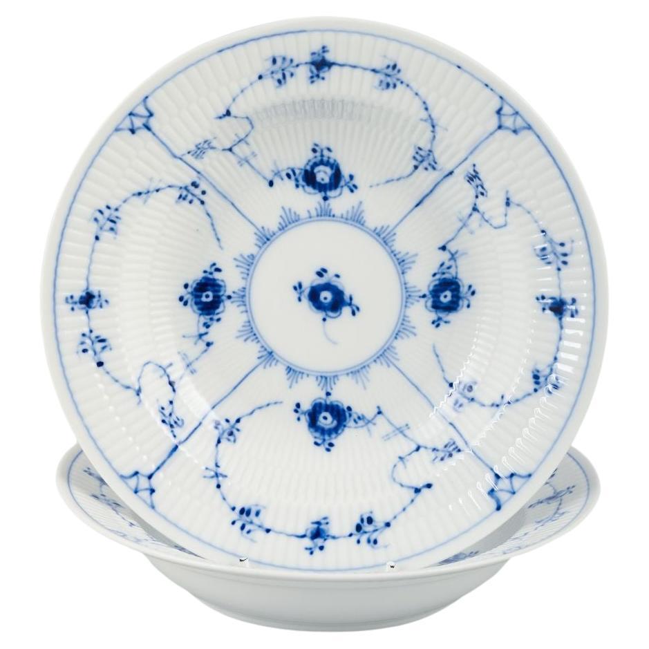 Royal Copenhagen Blue Fluted Plain, two deep plates in porcelain. For Sale