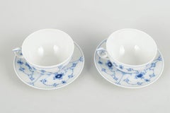 Royal Copenhagen, Blue Fluted Plain. Two tea cups with saucers in porcelain.