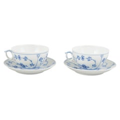 Royal Copenhagen, Blue Fluted Plain. Two tea cups with saucers in porcelain.