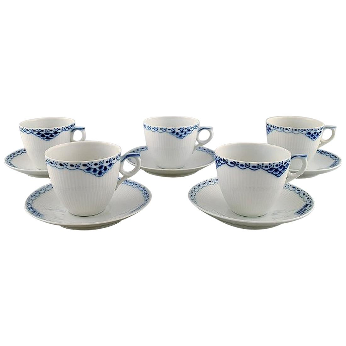 Royal Copenhagen Blue Painted Coffee Cup with Saucer in Porcelain, Set of 5