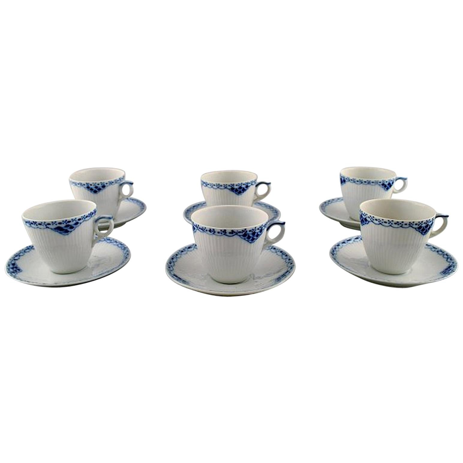 Lot De 6 Tasses Et Soucoupes Royal Copenhagen #575 Bleu Cannelé - Peintes à La Main, Occasion Excellent état