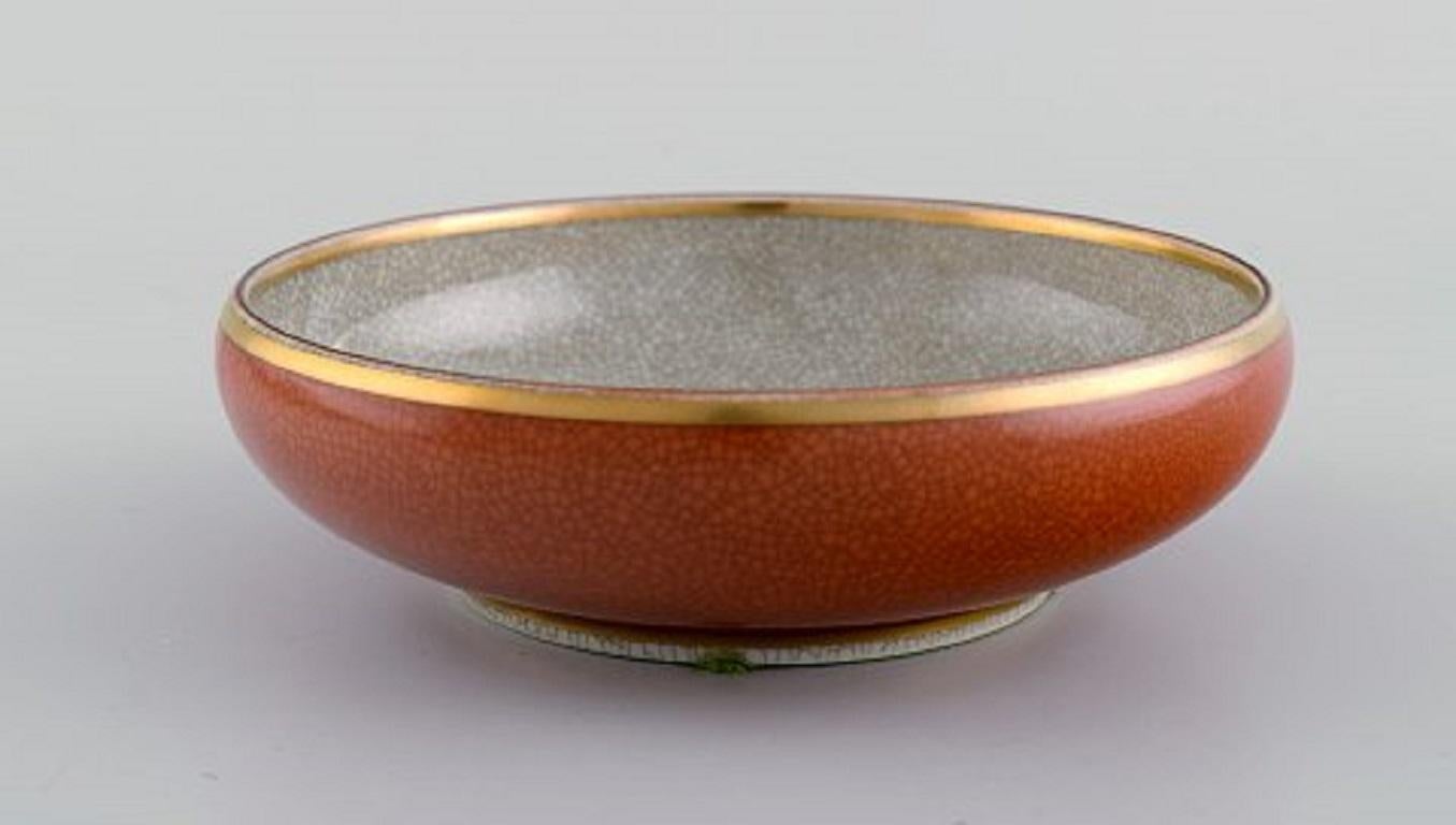 Royal Copenhagen, Bowl and Vase in Crackle Porcelain in Gold and Orange 1
