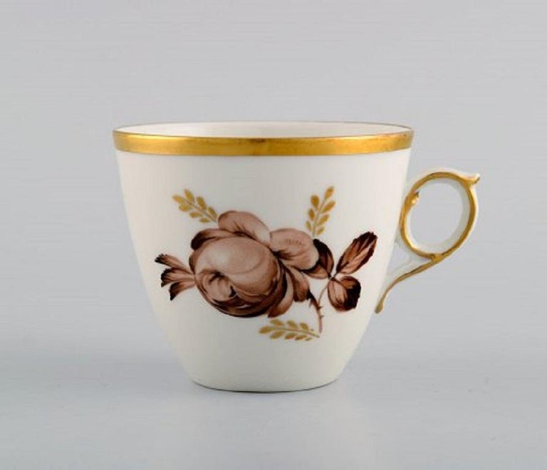 Hand-Painted Royal Copenhagen Brown Rose Coffee Service for Six People, 1960s / 70s For Sale