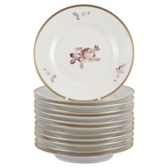 Vintage Royal Copenhagen Brown Rose. Set of twelve cake plates in porcelain.