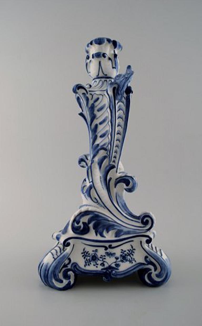 Rococo Royal Copenhagen, Candlestick of porcelain, Blue Fluted