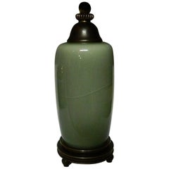 Royal Copenhagen Celedon Vase with Bronze Stand and Lid by Knud Andersen