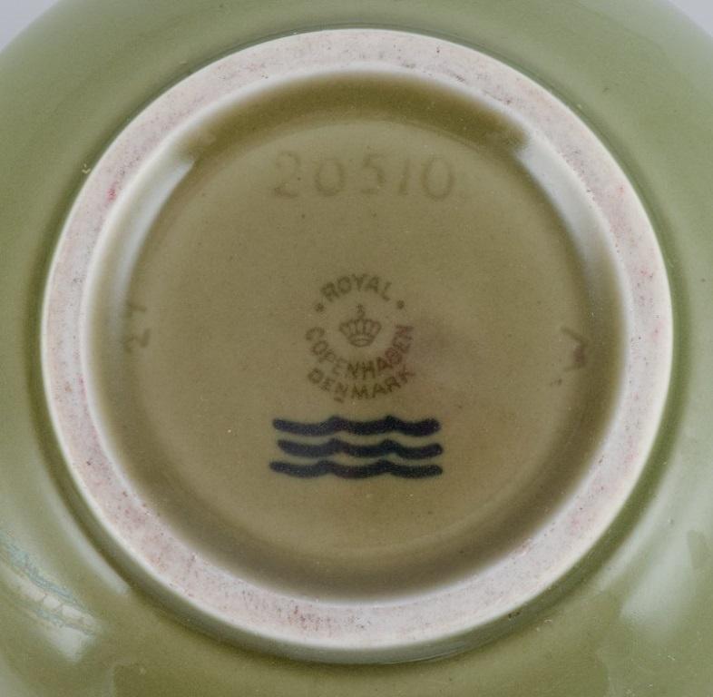 Mid-20th Century Royal Copenhagen ceramic jar. Silver lid with ebony knob. Celadon glaze. For Sale