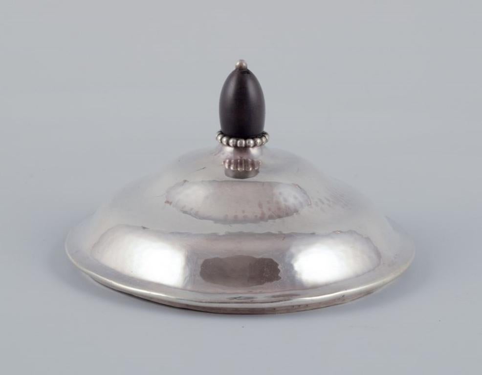 Royal Copenhagen ceramic jar. Silver lid with ebony knob. Celadon glaze. For Sale 1