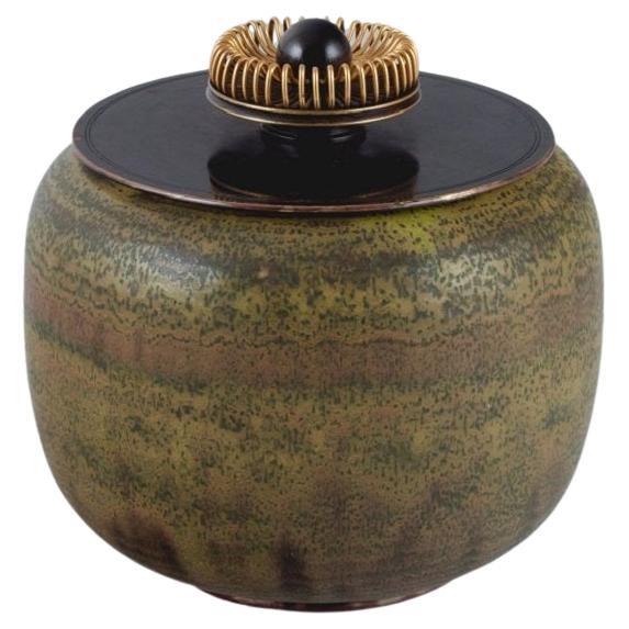 Royal Copenhagen, Ceramic Lidded Jar and Bronze Lid by Knud Andersen For Sale