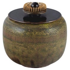 Vintage Royal Copenhagen, Ceramic Lidded Jar and Bronze Lid by Knud Andersen