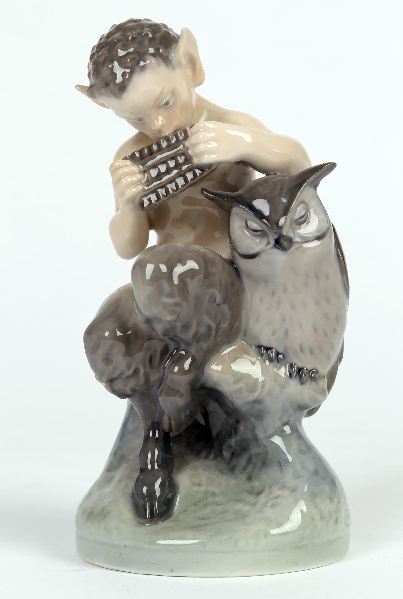 Royal Copenhagen Christian Thomsen Porcelain Faun and Owl Figure 5