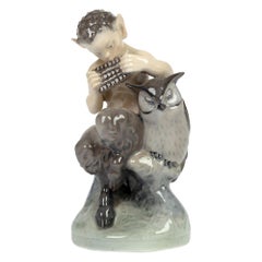 Royal Copenhagen Christian Thomsen Porcelain Faun and Owl Figure