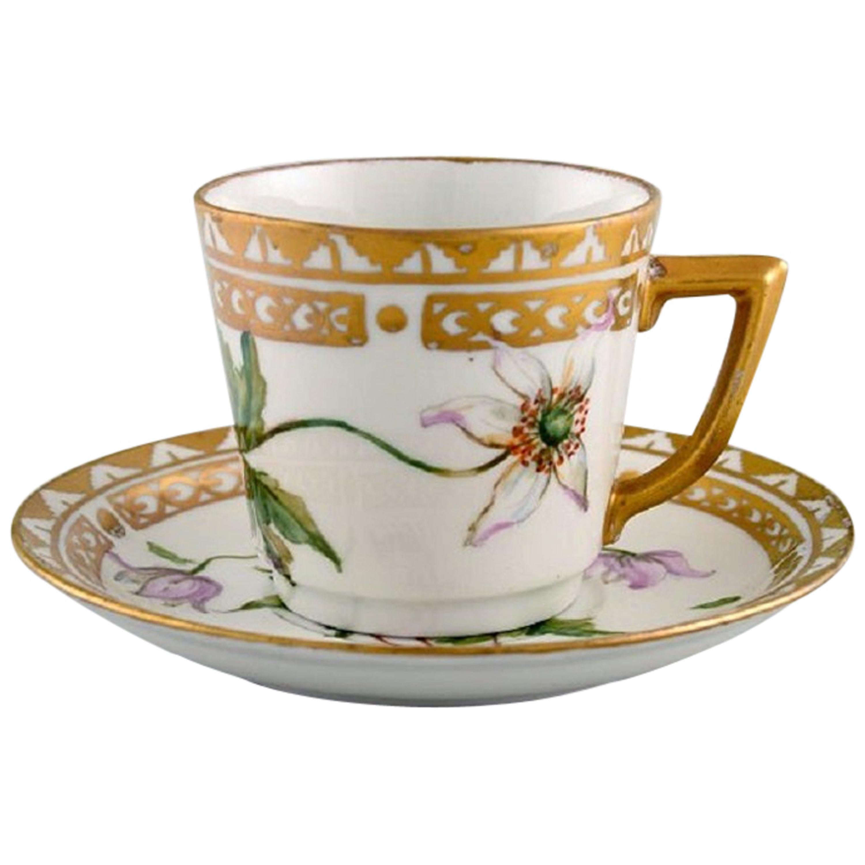Royal Copenhagen Coffee Cup with Saucer in Hand Painted Porcelain