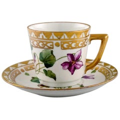 Royal Copenhagen Coffee Cup with Saucer in Hand Painted Porcelain