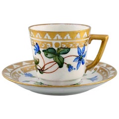 Royal Copenhagen Coffee Cup with Saucer in Hand Painted Porcelain