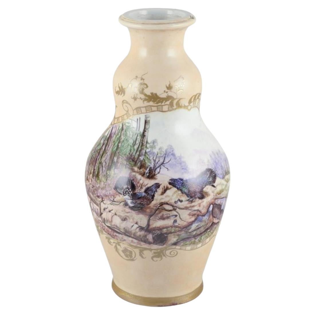 Royal Copenhagen. Colossal porcelain vase. Motif of two wood grouses. For Sale