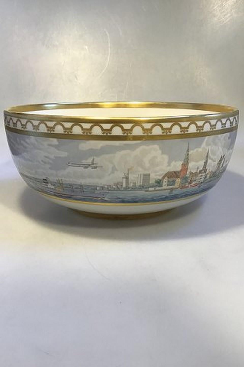 Royal Copenhagen Commemorative bowl 1775-1975 No 749/2500 bowl decorated in colour and gold Scenery of Copenhagen 1775-1975 200th anniversary of Royal Copenhagen Measures Height 15 cm(5 29/32 in) diameter 33 cm(13 in) 1st quality Year of issue 1975