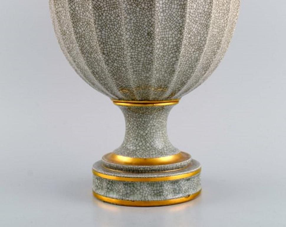 Danish Royal Copenhagen Crackle Art Deco Vase with Gold Decoration, Rare Form