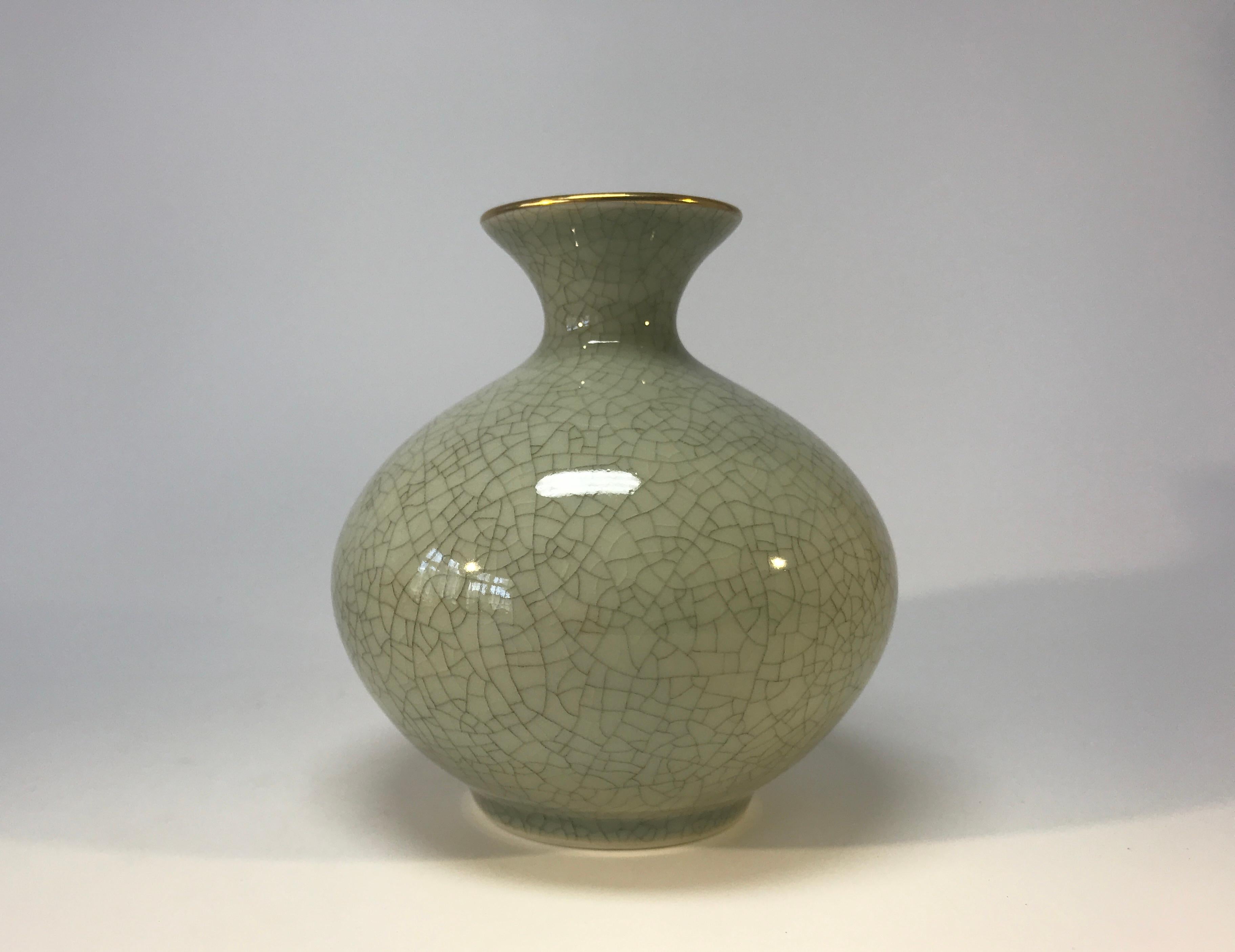 Glazed Royal Copenhagen Crackle Glaze 1960s Vase with Gilded Sunflower Decoration #2353
