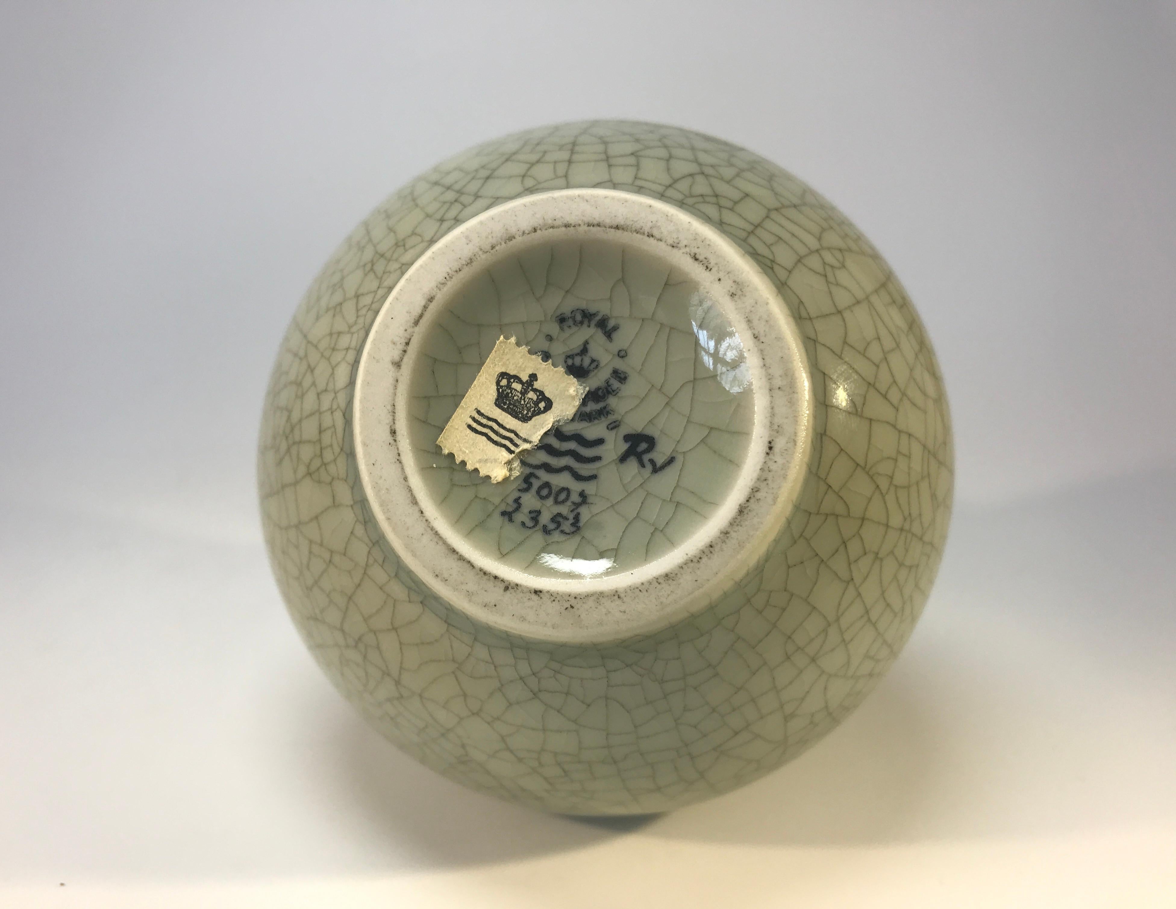 20th Century Royal Copenhagen Crackle Glaze 1960s Vase with Gilded Sunflower Decoration #2353
