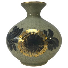 Royal Copenhagen Crackle Glaze 1960s Vase with Gilded Sunflower Decoration #2353