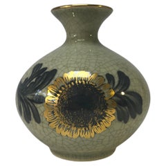 Royal Copenhagen Crackle Glaze 1960s Vase with Gilded Sunflower Decoration #2353