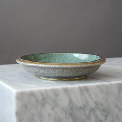 Royal Copenhagen Crackle Glazed Bowl. Thorkild Olsen, Denmark, 1954. Green Gold.