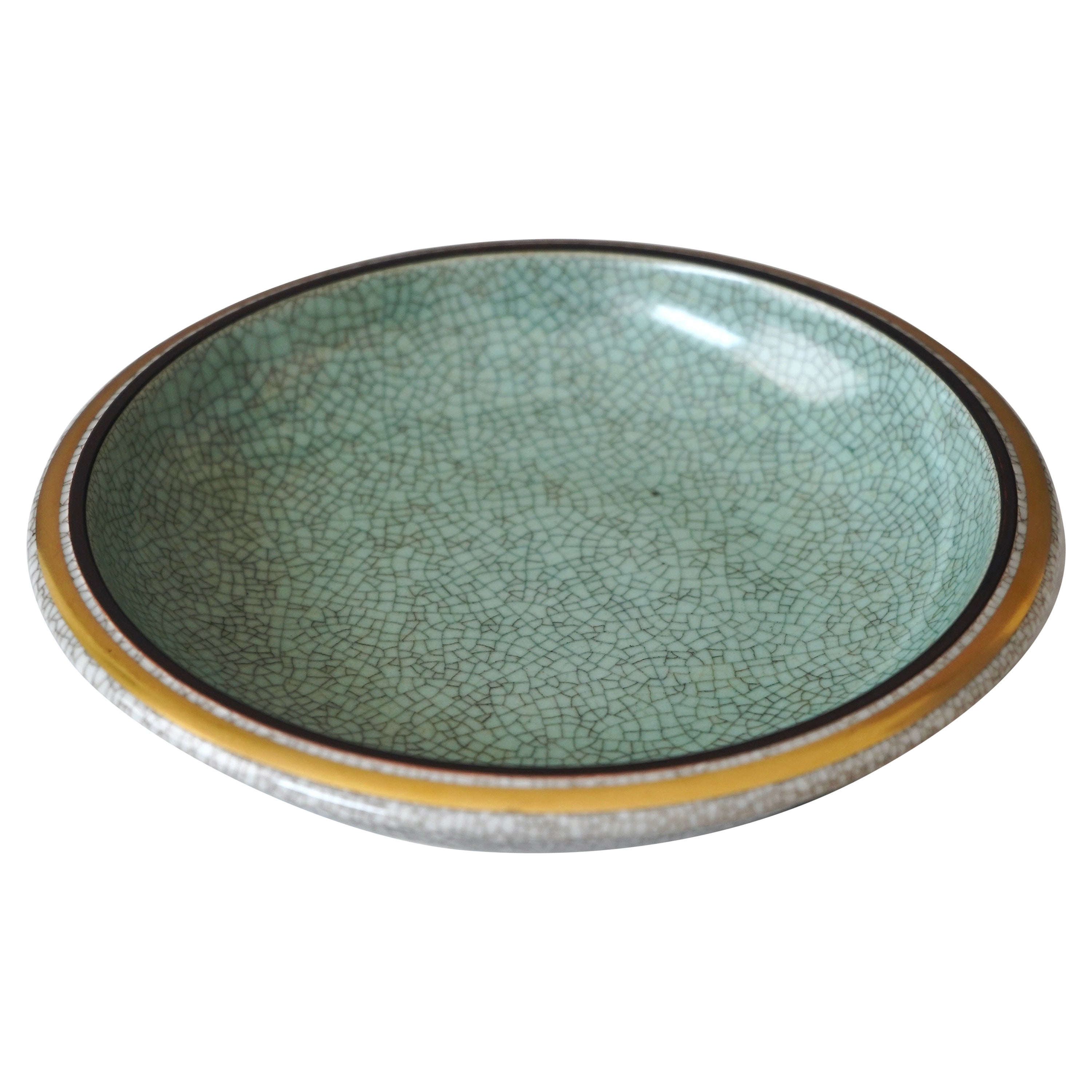 Royal Copenhagen Crackle Glazed Bowl. Thorkild Olsen, Denmark, 1954. Green Gold.