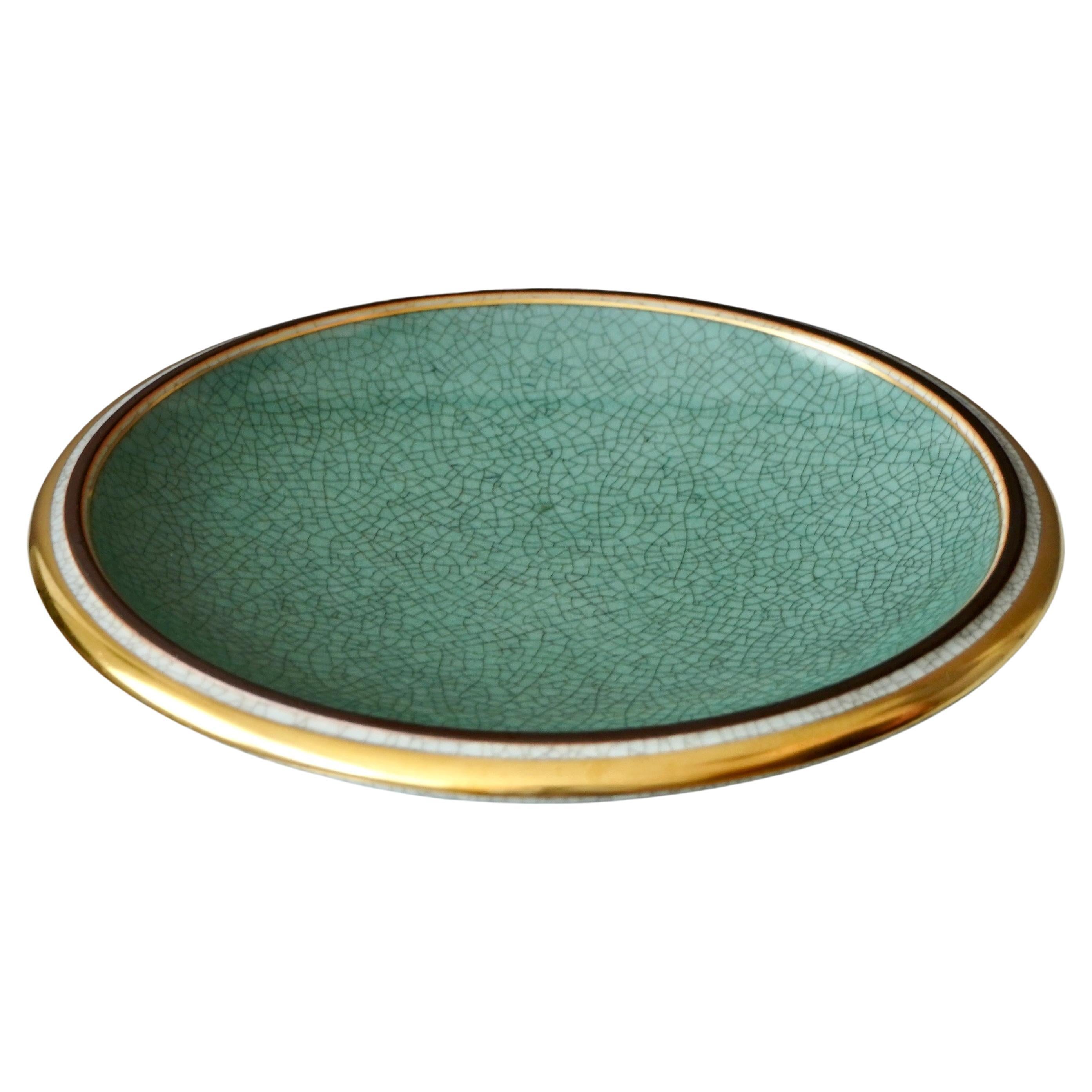 Royal Copenhagen Crackle glasierte Schale. Thorkild Olsen, Dänemark, 1958. Grünes Gold.