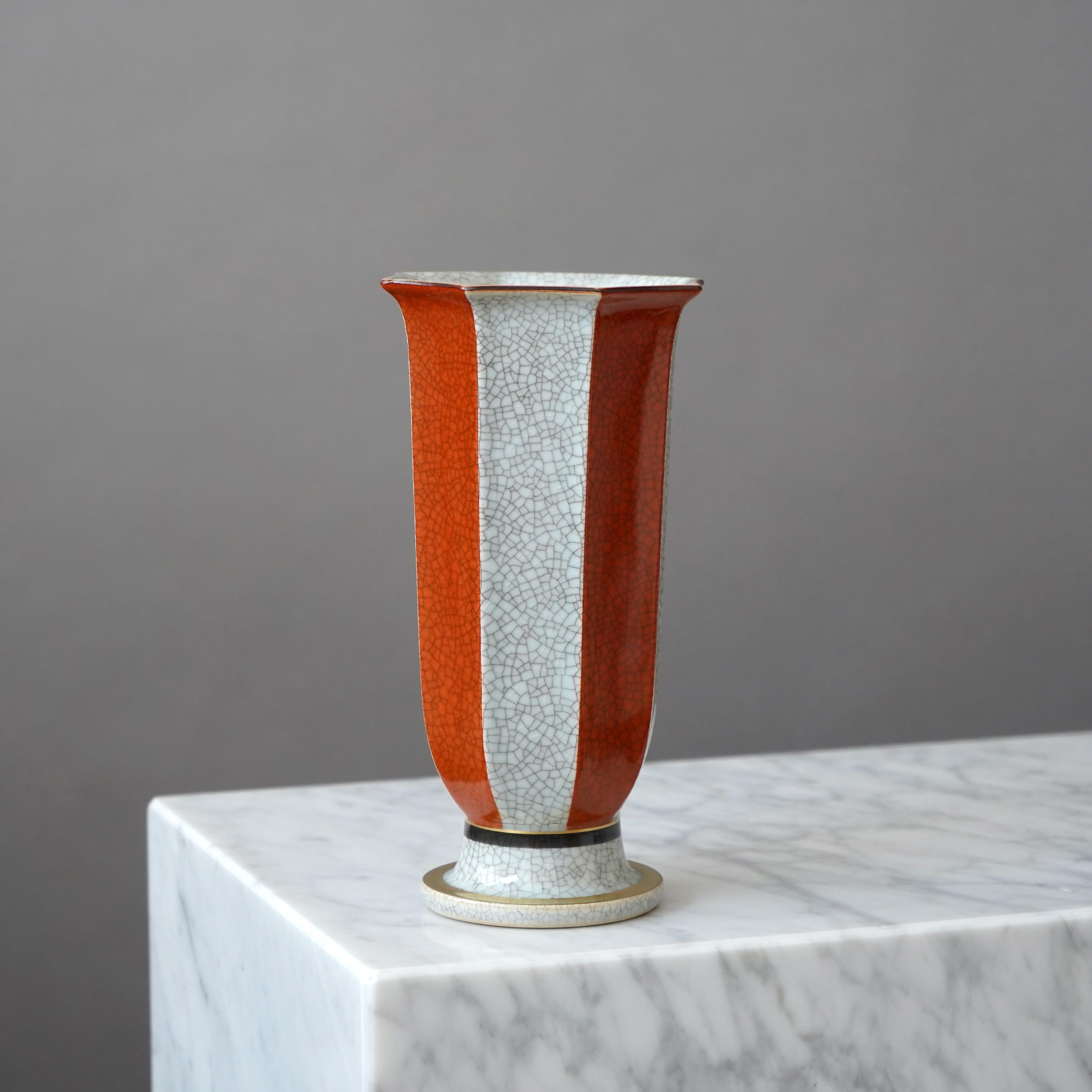 Scandinavian Modern Royal Copenhagen Crackle Glazed Vase. Thorkild Olsen, Denmark, 1950s For Sale