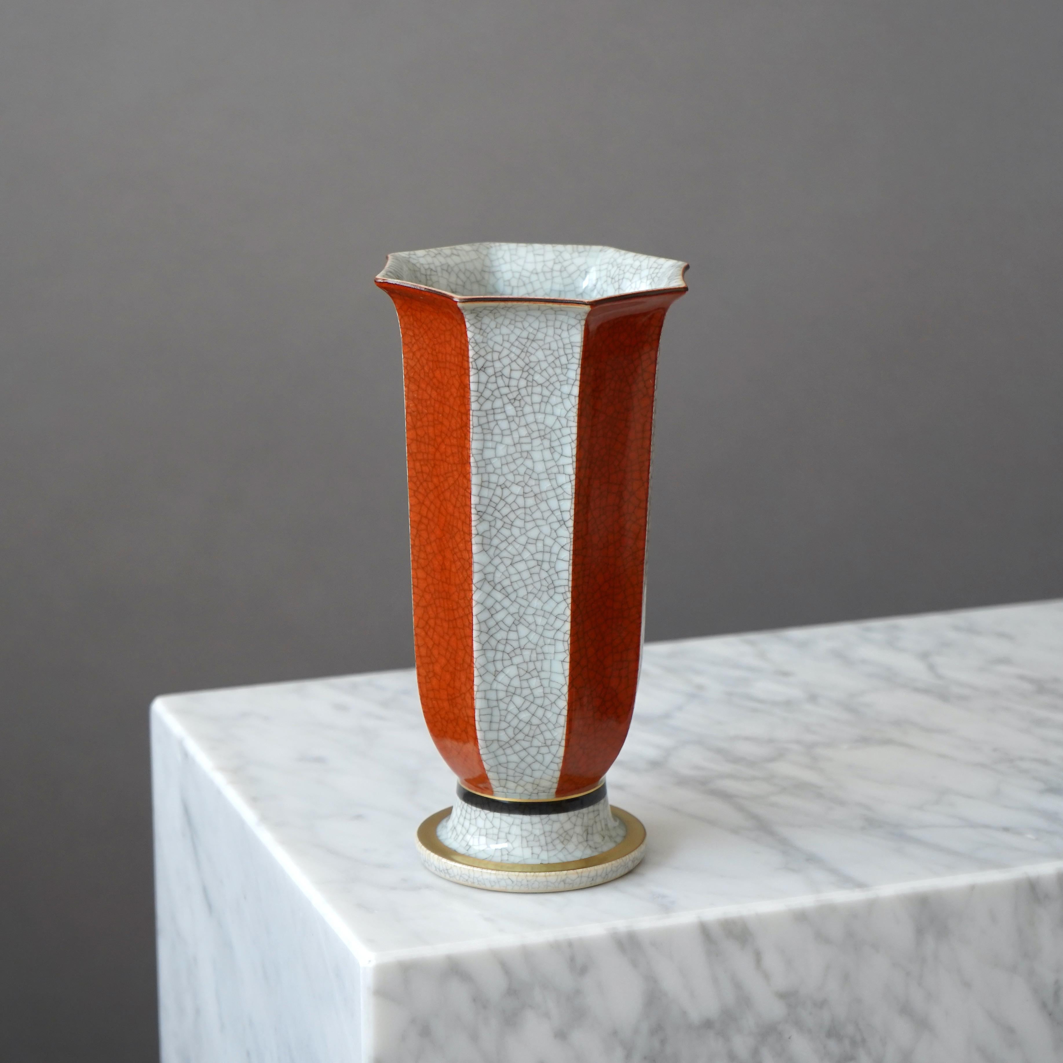Danish Royal Copenhagen Crackle Glazed Vase. Thorkild Olsen, Denmark, 1950s For Sale