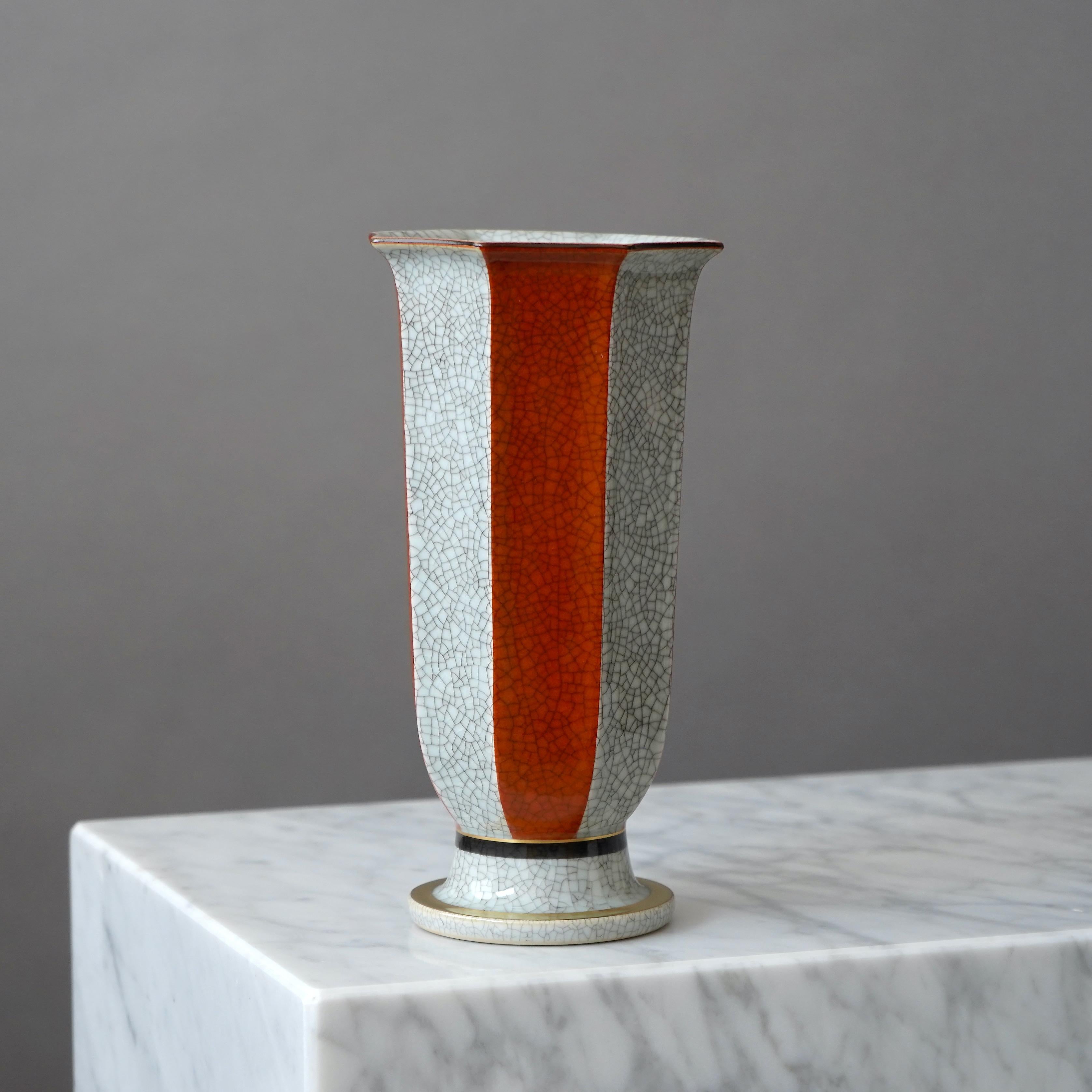 Ceramic Royal Copenhagen Crackle Glazed Vase. Thorkild Olsen, Denmark, 1950s For Sale