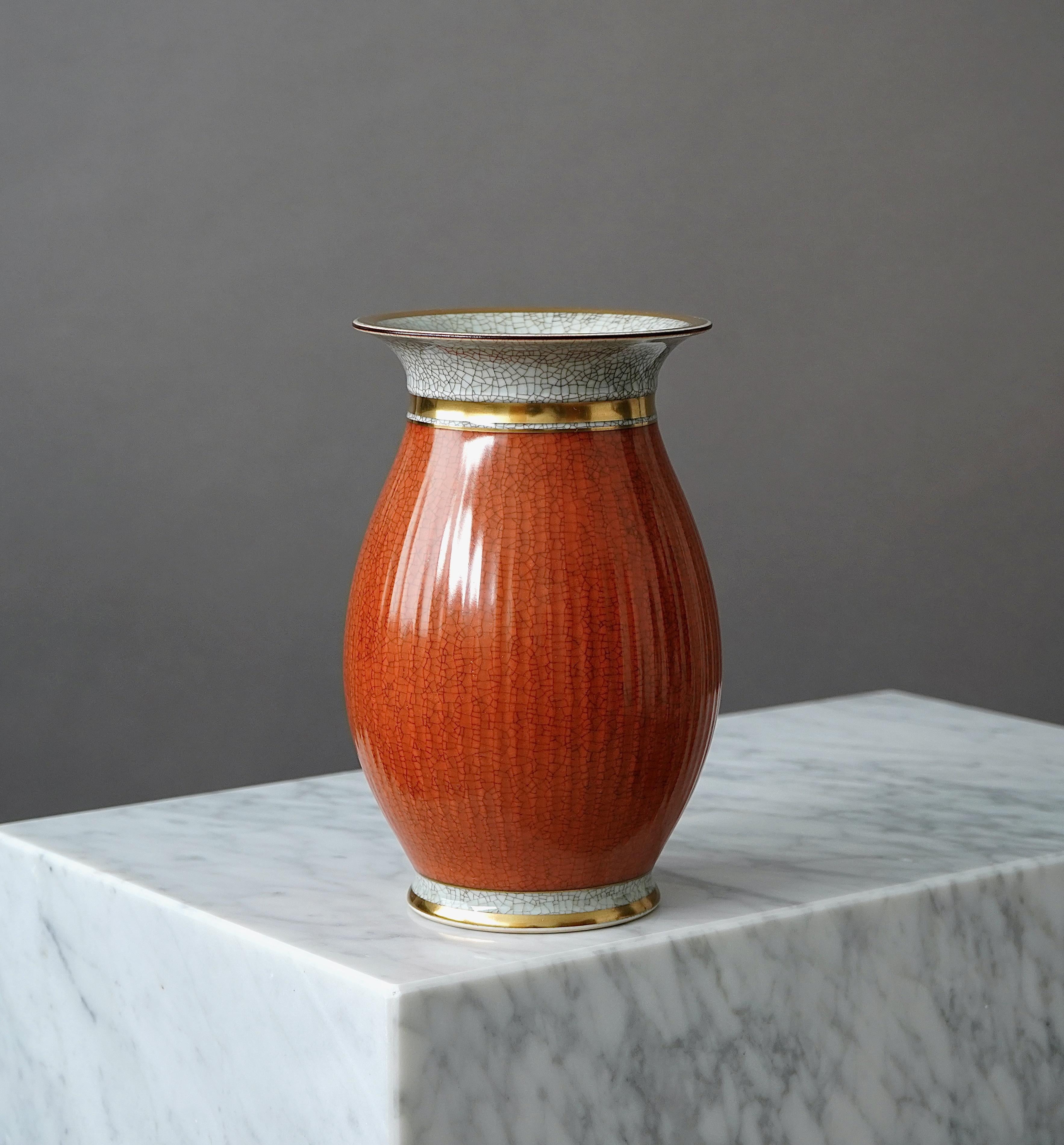 Scandinavian Modern Royal Copenhagen Crackle Glazed Vase. Thorkild Olsen, Denmark, 1958. For Sale