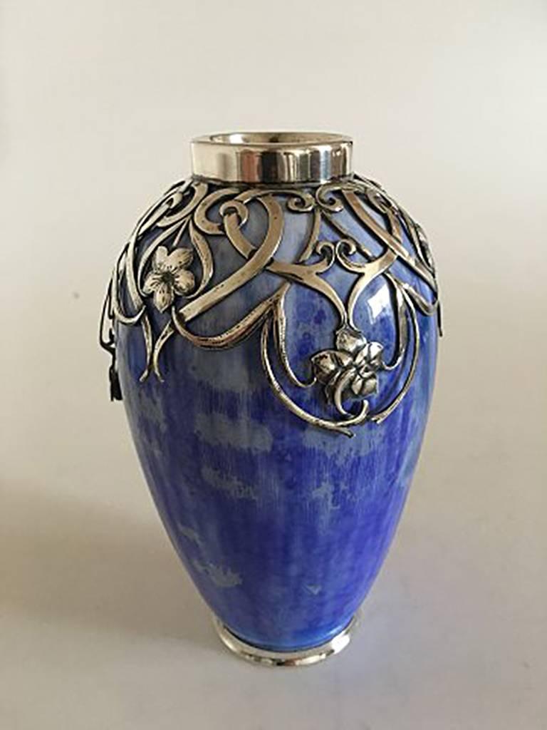 Art Nouveau Royal Copenhagen Crystaline Vase by Valdemar Engelhardt & Michelsen Mountings For Sale