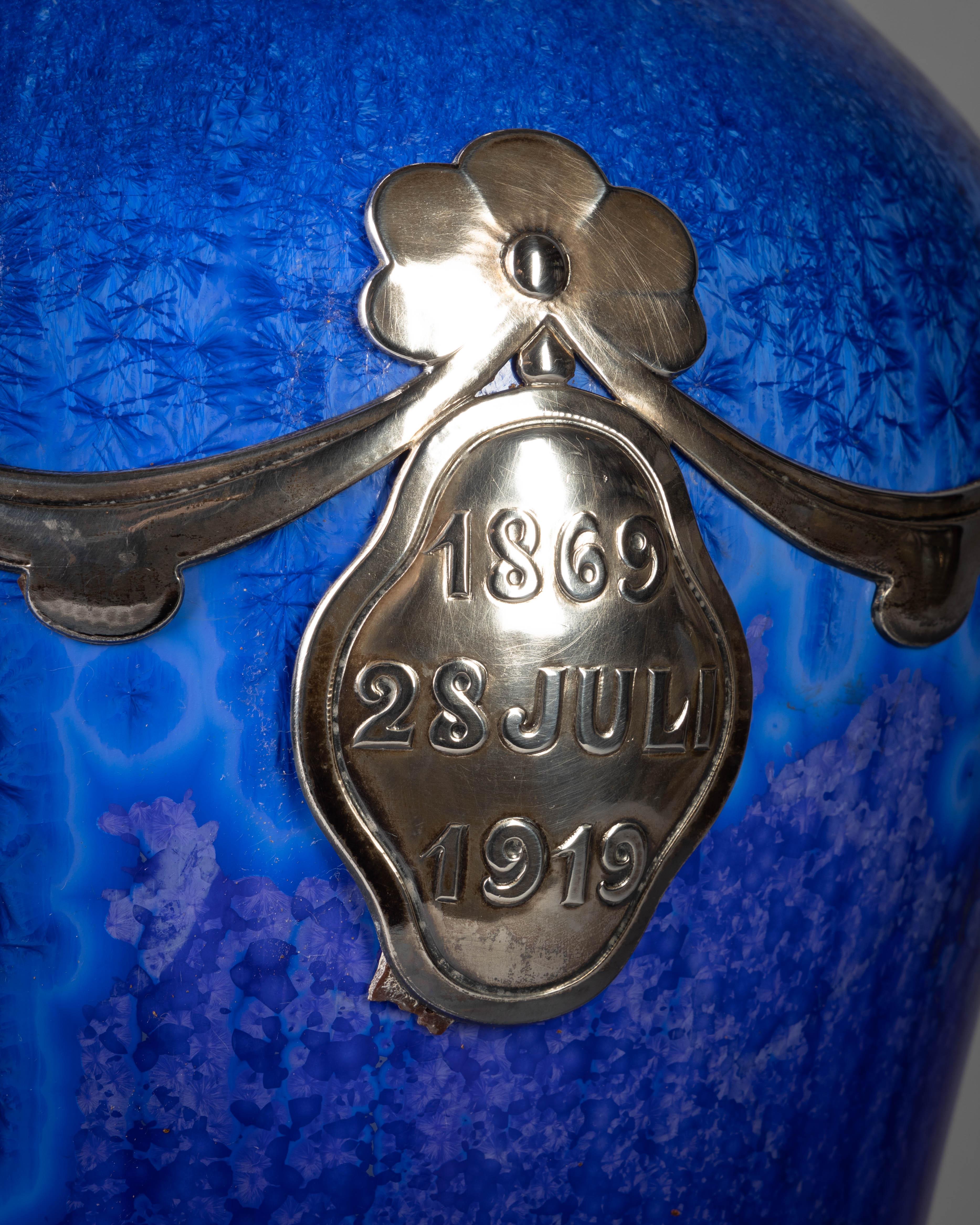 Silver Mounted Royal Copenhagen Crystalline Royal Presentation Vase, Dated 1915 For Sale 2
