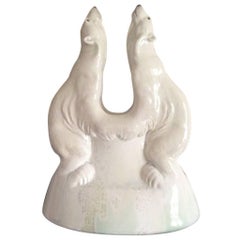 Royal Copenhagen Crystalline Vase with Two Polar Bears by Valdemar Engelhardt