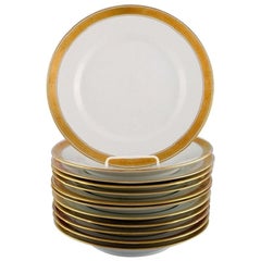 Royal Copenhagen Dagmar, White, 12 Porcelain Dinner Plates with Gold Edge