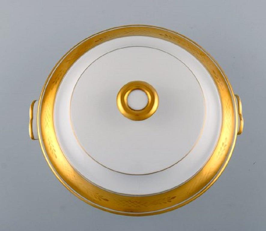 Danish Royal Copenhagen Dagmar, White, Porcelain Lidded Tureen with Gold Edge For Sale