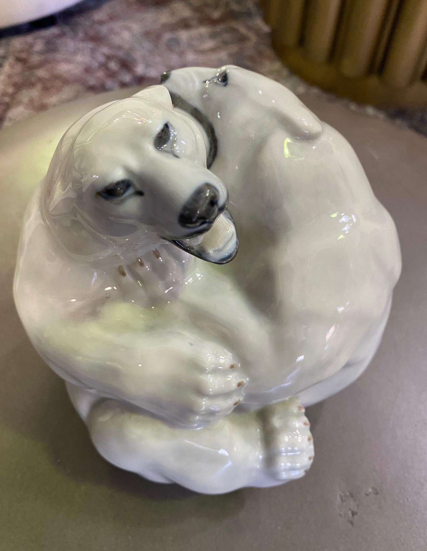 Royal Copenhagen Danish Stamped Signed Porcelain Fighting Polar Bears Model 2317 In Good Condition For Sale In Studio City, CA