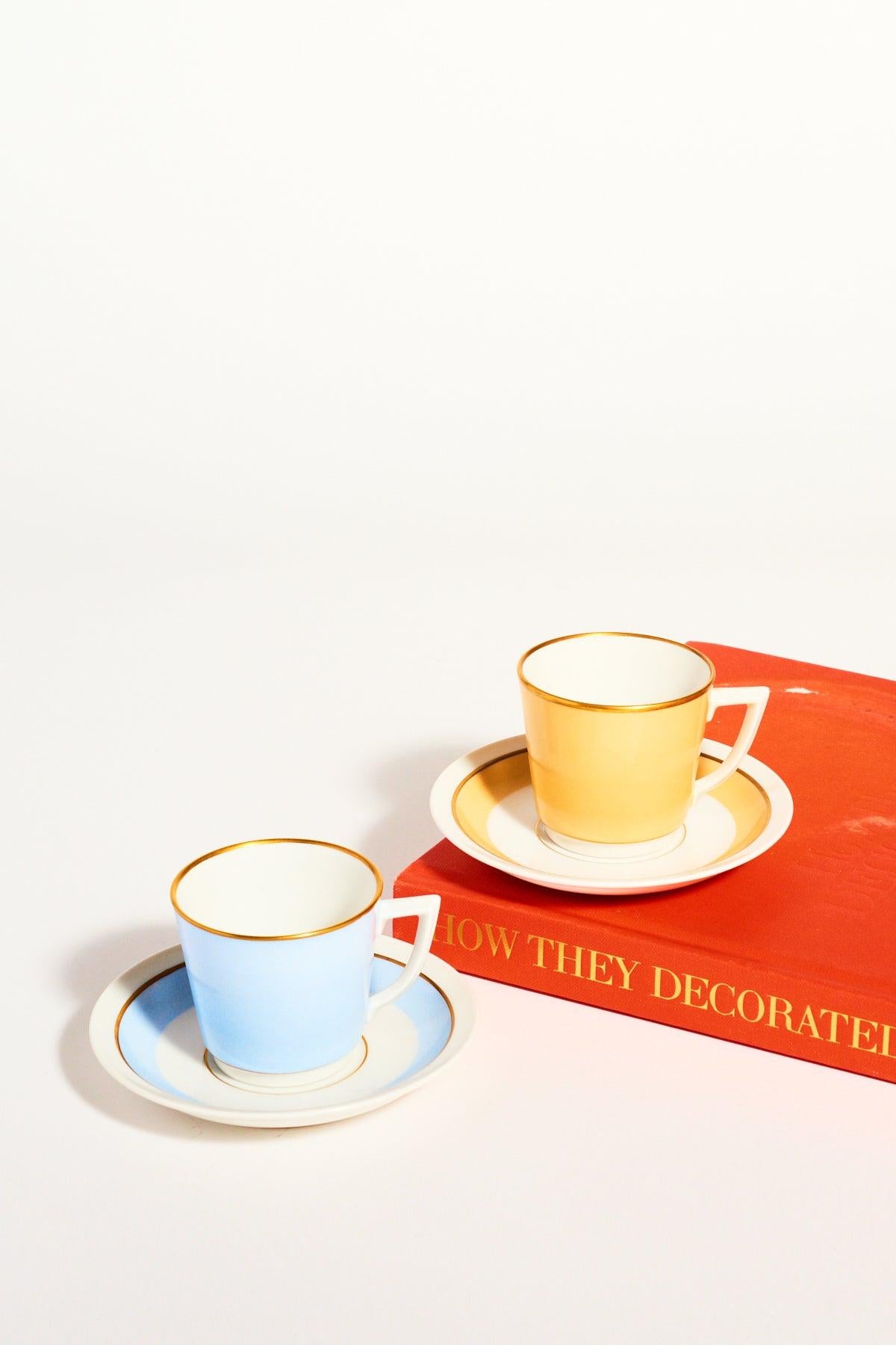 Royal Copenhagen Demitasse Set of Two, Pale Honey and Ice Blue In Excellent Condition In New York, NY