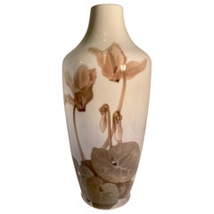Royal Copenhagen Denmark Antique Porcelain Vase with Cyclamen Persicum Flowers