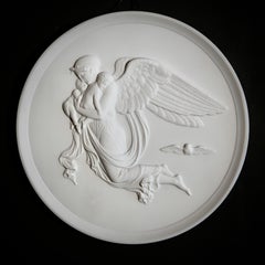 Royal Copenhagen Denmark Bisque Angel Night & Day 2 Round Wall Plaques c. 1970