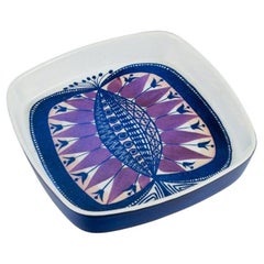 Vintage Royal Copenhagen, faience bowl with motif of peacock in modernist style. 1970s. 
