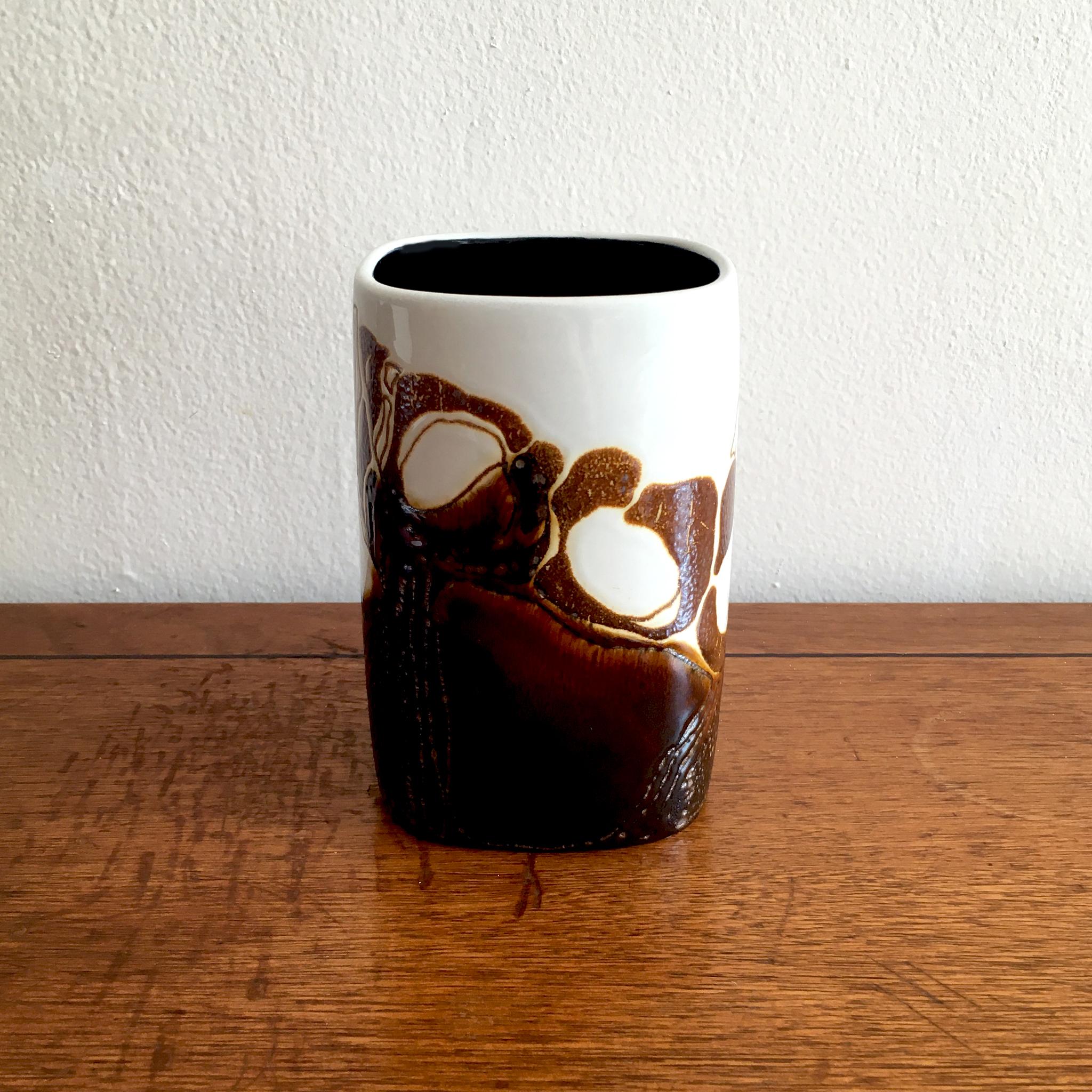 Mid-Century Modern Royal Copenhagen Fajance by Ellen Malmer White and Brown Vase 668/ 3685