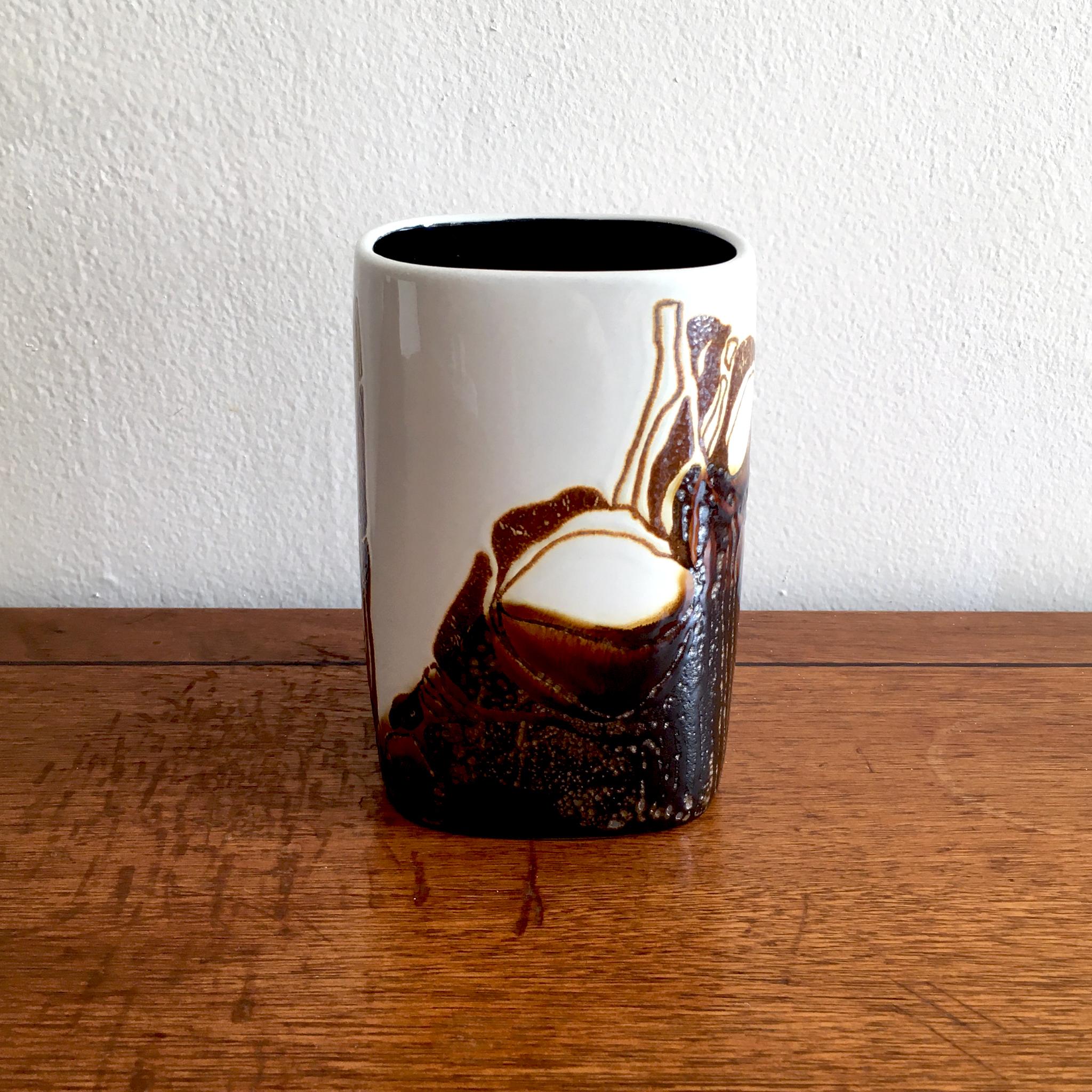 Danish Royal Copenhagen Fajance by Ellen Malmer White and Brown Vase 668/ 3685