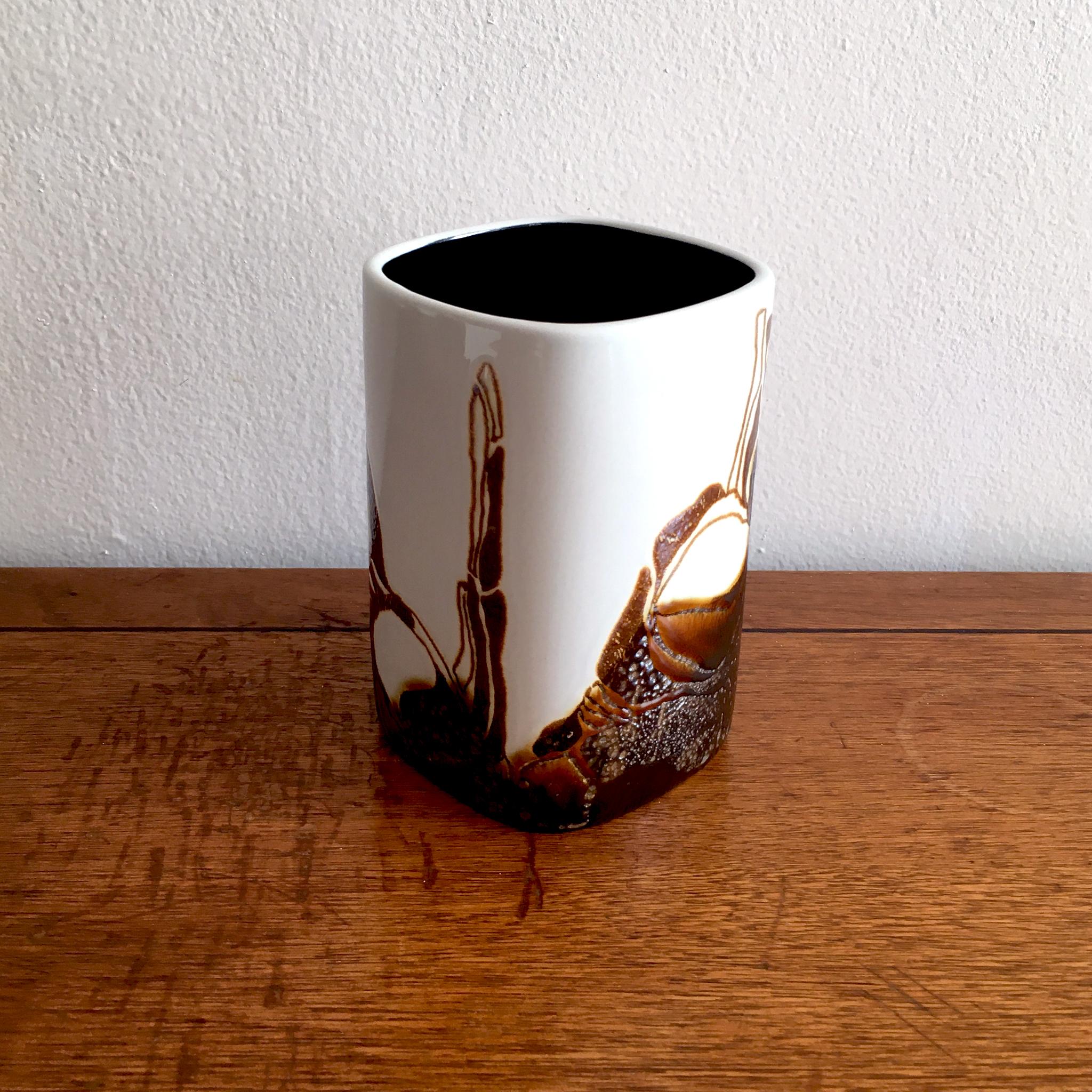 Glazed Royal Copenhagen Fajance by Ellen Malmer White and Brown Vase 668/ 3685