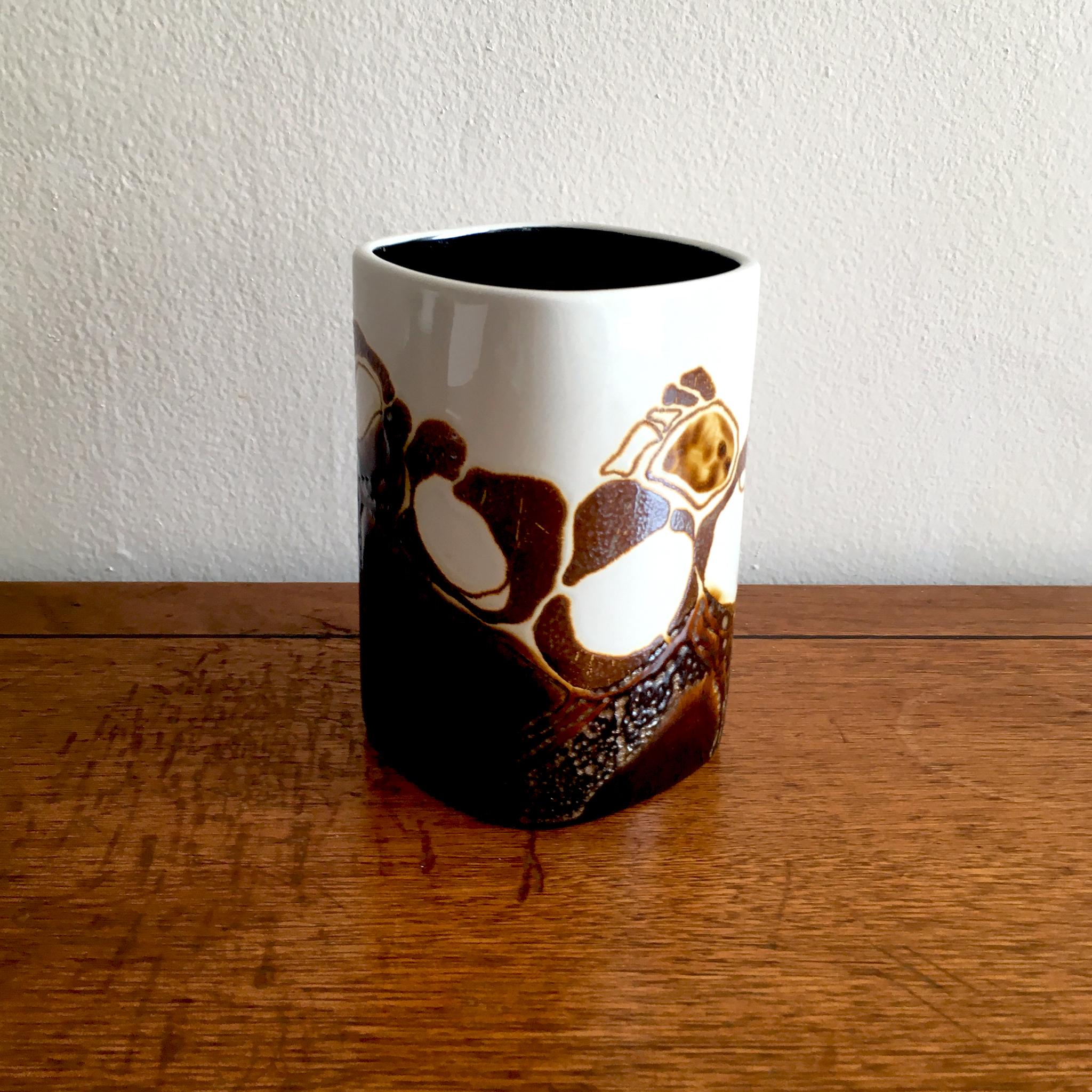 20th Century Royal Copenhagen Fajance by Ellen Malmer White and Brown Vase 668/ 3685