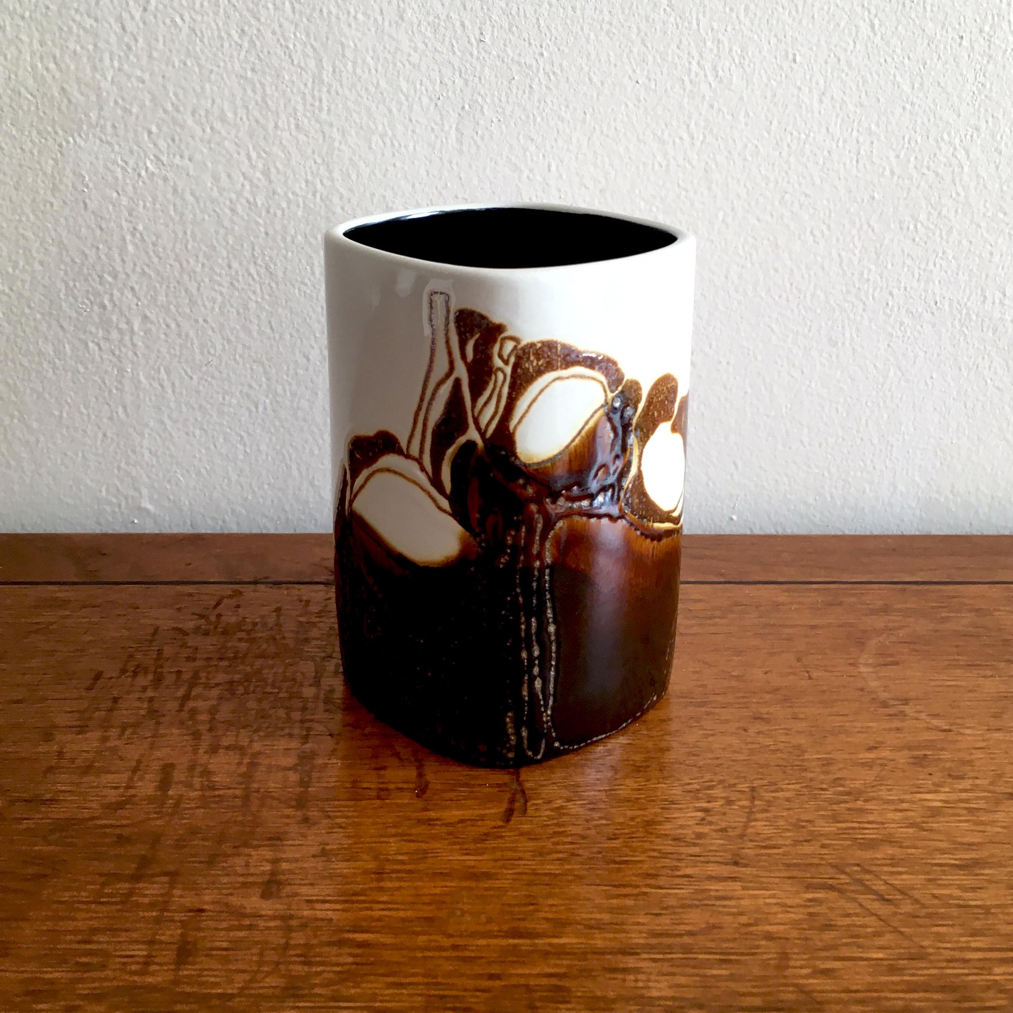 Ceramic Royal Copenhagen Fajance by Ellen Malmer White and Brown Vase 668/ 3685