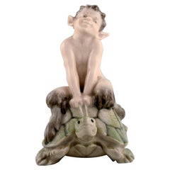 Vintage Royal Copenhagen Figurine Faun 'Pan' on a Turtle, Design Christian Thomsen
