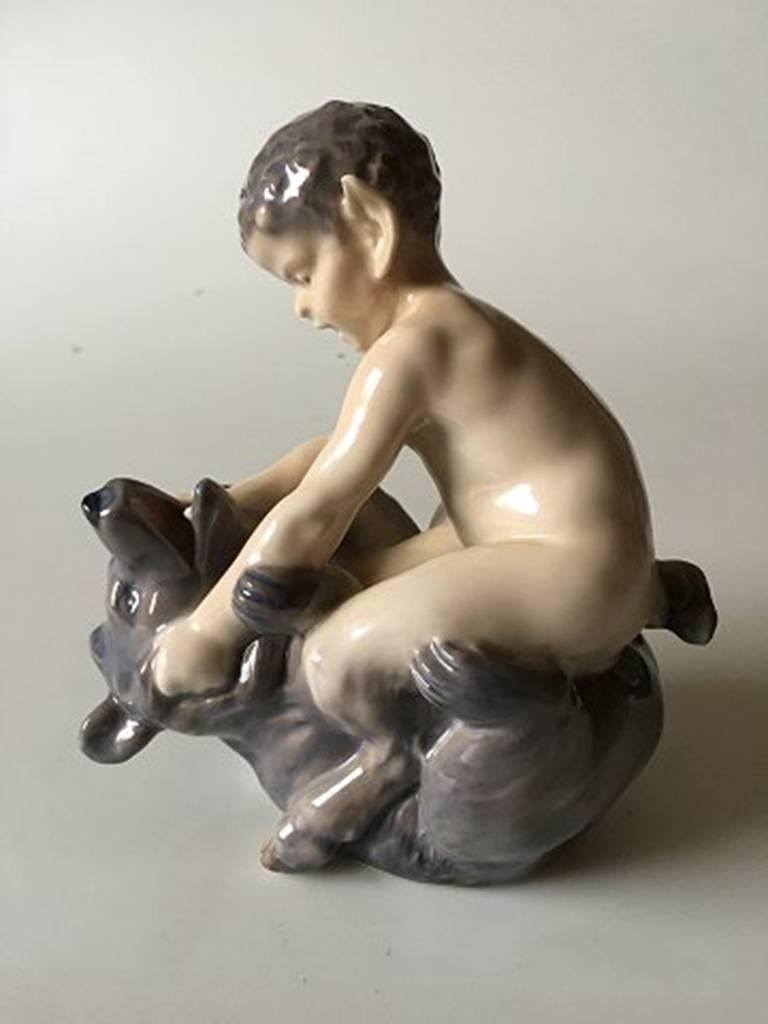 Art Nouveau Royal Copenhagen Figurine Faun with Bear #648 For Sale